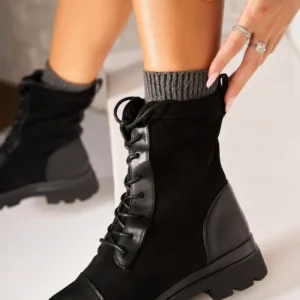 Ghete Dama Iarna Negre din Piele Ecologica Intoarsa Anaria