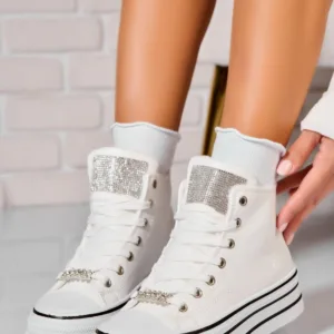 Ghete Dama Imblanite Albe din Piele Ecologica Alysen