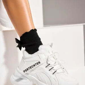 Ghete Dama Imblanite Albe din Piele Ecologica Caira