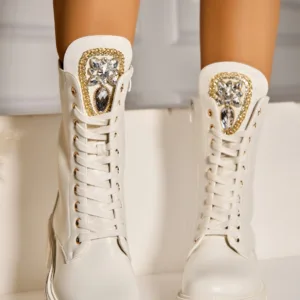 Ghete Dama Imblanite Albe din Piele Ecologica Liyana2