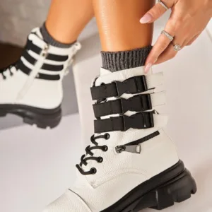 Ghete Dama Imblanite Albe din Piele Ecologica Nashay