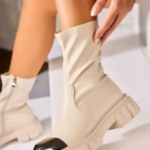 Ghete Dama Imblanite Bej din Piele Ecologica Aizley