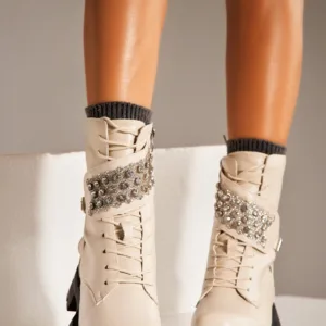 Ghete Dama Imblanite Bej din Piele Ecologica Alaria