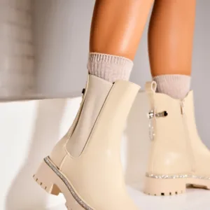 Ghete Dama Imblanite Bej din Piele Ecologica Aynara