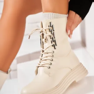 Ghete Dama Imblanite Bej din Piele Ecologica Braylin