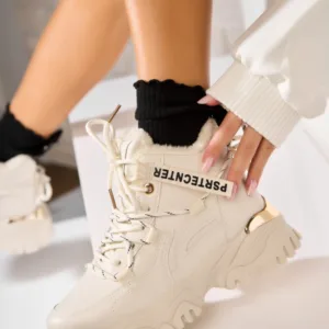 Ghete Dama Imblanite Bej din Piele Ecologica Emira