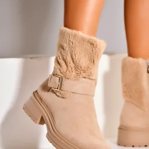 Ghete Dama Imblanite Bej din Piele Ecologica Intoarsa Alicea