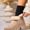 Ghete Dama Imblanite Bej din Piele Ecologica Intoarsa Arely