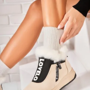 Ghete Dama Imblanite Bej din Piele Ecologica Intoarsa Hania