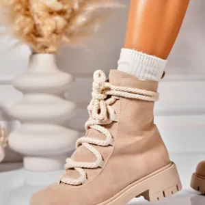 Ghete Dama Imblanite Bej din Piele Ecologica Intoarsa Hatley