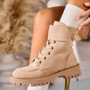 Ghete Dama Imblanite Bej din Piele Ecologica Intoarsa Torrie