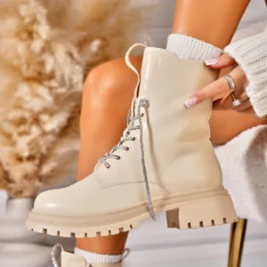 Ghete Dama Imblanite Bej din Piele Ecologica Jannely