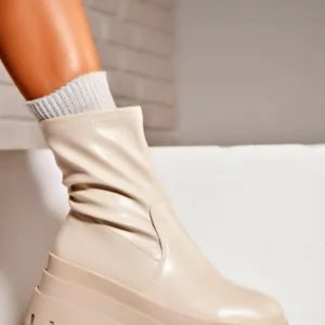 Ghete Dama Imblanite Bej din Piele Ecologica Kynlee