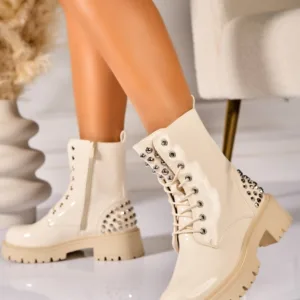 Ghete Dama Imblanite Bej din Piele Ecologica Lacuita Aubery