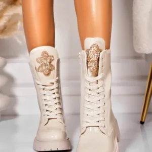 Ghete Dama Imblanite Bej din Piele Ecologica Lacuita Jonelle2