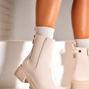 Ghete Dama Imblanite Bej din Piele Ecologica Lacuita Kenai