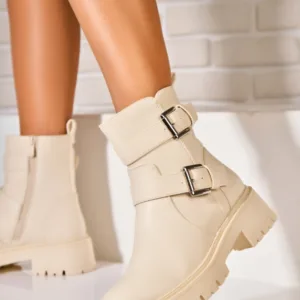 Ghete Dama Imblanite Bej din Piele Ecologica Nataliya