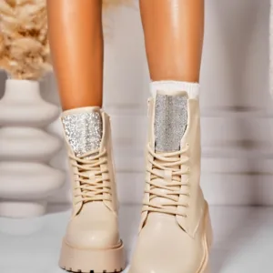 Ghete Dama Imblanite Bej din Piele Ecologica Neoma