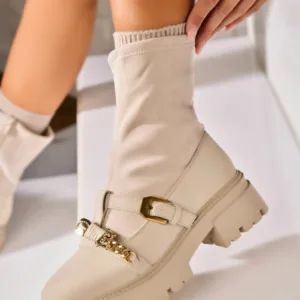 Ghete Dama Imblanite Bej din Piele Ecologica Nettie