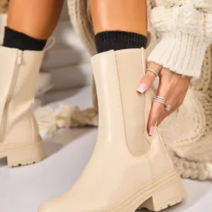 Ghete Dama Imblanite Bej din Piele Ecologica Stiora