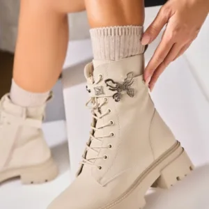 Ghete Dama Imblanite Bej din Piele Ecologica Tabacita Elvina