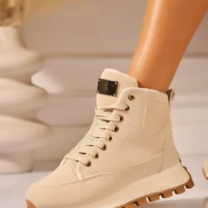 Ghete Dama Imblanite Bej din Piele Ecologica Tabacita Emaira