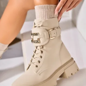 Ghete Dama Imblanite Bej din Piele Ecologica Tabacita Zaylei