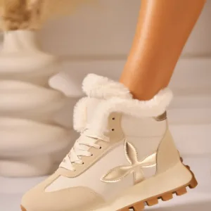 Ghete Dama Imblanite Bej din Piele Ecologica Wrya