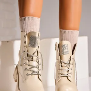 Ghete Dama Imblanite Bej din Piele Ecologica Zalayna