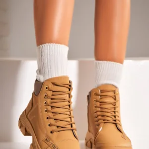 Ghete Dama Imblanite Camel din Piele Ecologica Haley