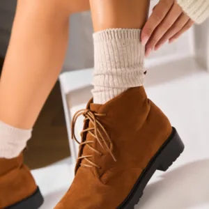 Ghete Dama Imblanite Camel din Piele Ecologica Intoarsa Evaley