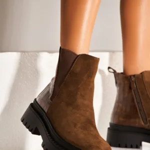 Ghete Dama Imblanite Camel din Piele Ecologica Intoarsa Yulema