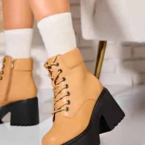 Ghete Dama Imblanite Camel din Piele Ecologica Kiyla