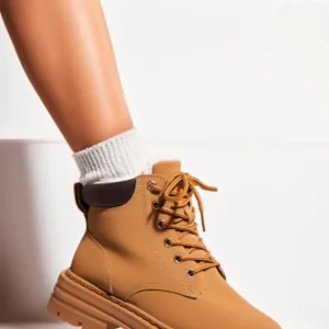 Ghete Dama Imblanite Camel din Piele Ecologica Safana