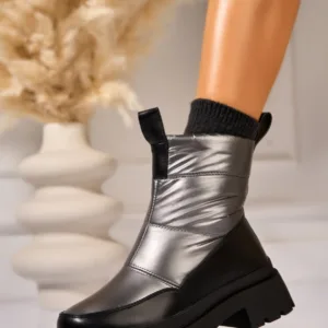 Ghete Dama Imblanite Gri din Piele Ecologica Taylin