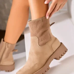 Ghete Dama Imblanite Kaki din Piele Ecologica Intoarsa Alivea