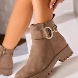 Ghete Dama Imblanite Kaki din Piele Ecologica Intoarsa Azaela