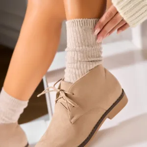Ghete Dama Imblanite Kaki din Piele Ecologica Intoarsa Brylin