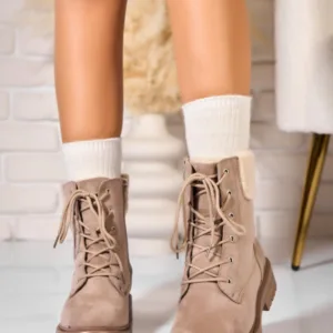 Ghete Dama Imblanite Kaki din Piele Ecologica Intoarsa Dhiya