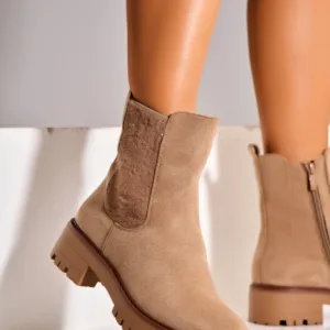 Ghete Dama Imblanite Kaki din Piele Ecologica Intoarsa Ginelle