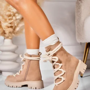 Ghete Dama Imblanite Kaki din Piele Ecologica Intoarsa Hatley