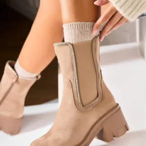 Ghete Dama Imblanite Kaki din Piele Ecologica Intoarsa Larina