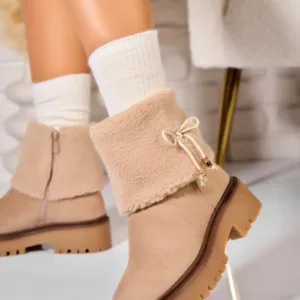 Ghete Dama Imblanite Kaki din Piele Ecologica Intoarsa Presli