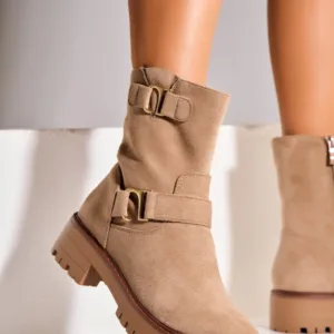 Ghete Dama Imblanite Kaki din Piele Ecologica Intoarsa Reizy