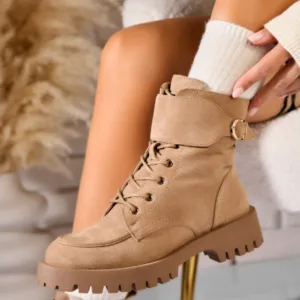 Ghete Dama Imblanite Kaki din Piele Ecologica Intoarsa Torrie