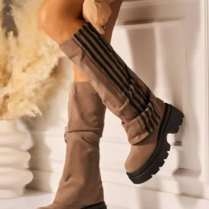 Ghete Dama Imblanite Kaki din Piele Ecologica Intoarsa Zolay