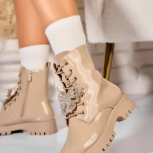 Ghete Dama Imblanite Kaki din Piele Ecologica Lacuita Alisyn