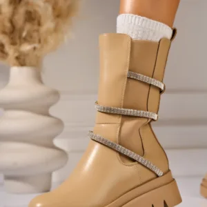 Ghete Dama Imblanite Kaki din Piele Ecologica Skya