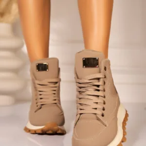 Ghete Dama Imblanite Kaki din Piele Ecologica Tabacita Emaira