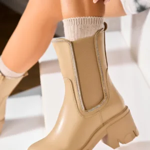 Ghete Dama Imblanite Kaki din Piele Ecologica Zolie